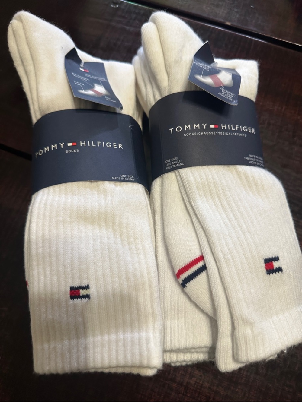 Tommy Hilfiger White Crew Socks with Red & Navy Logo : 2 - 3Packs